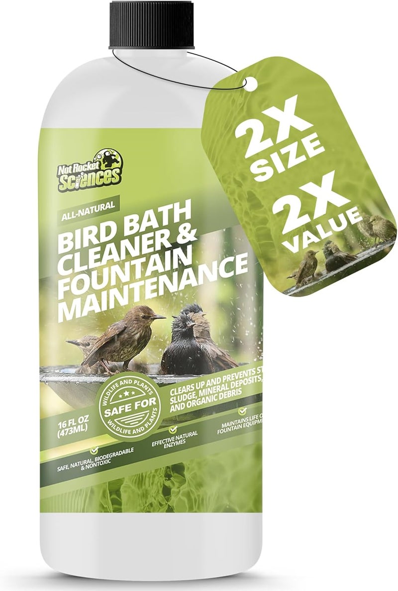 Not Rocket Sciences 16oz Bird Bath Cleaner, Cleans 80 Gallons of Water, Ideal Fountain Cleaner Safe for Birds, Bird Bath Fountains Clarifier, Liquid Birdbath and Fountain Maintenance, Promotes Clean & Clear Water - Image 1